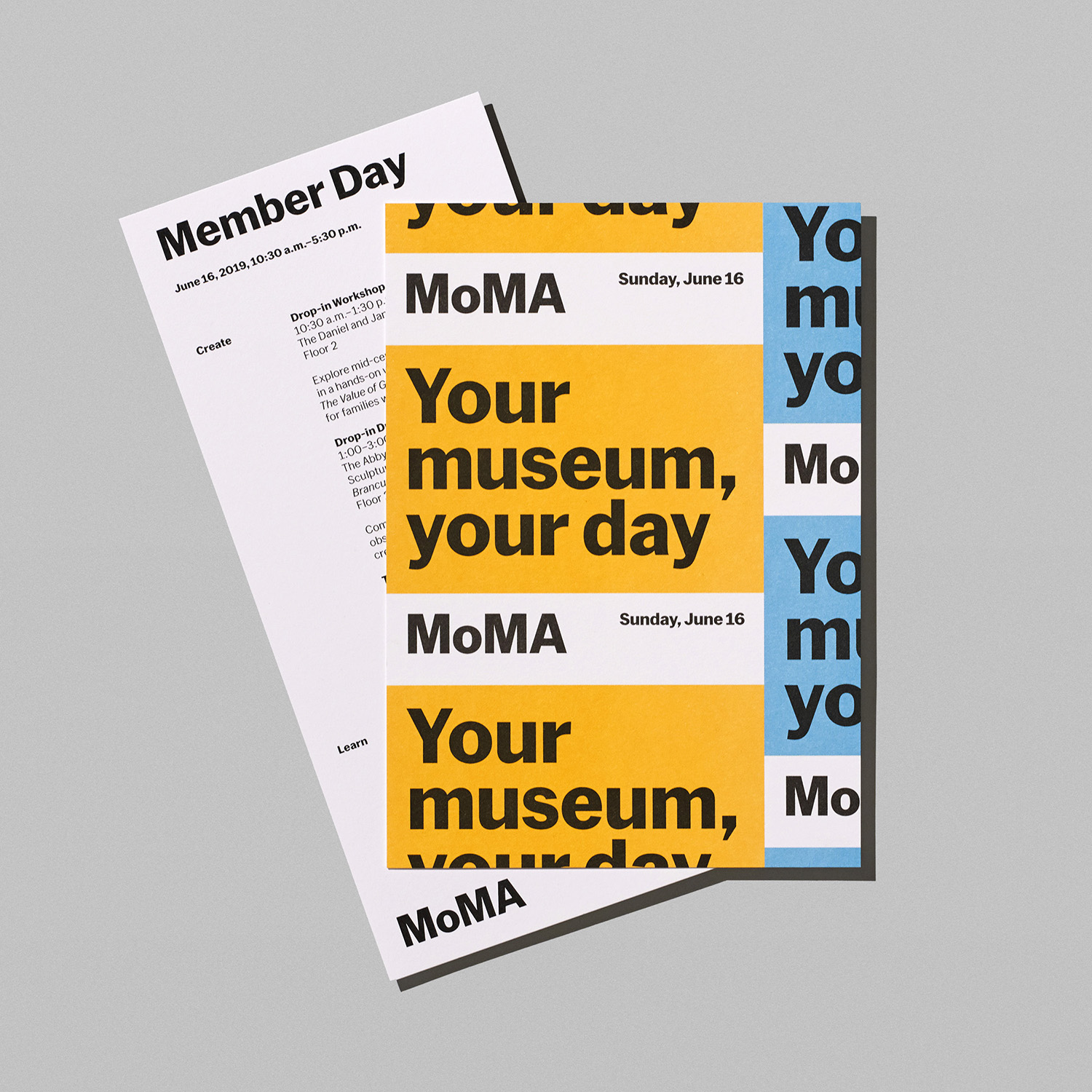 Branding and print design for contemporary art gallery MoMA 2020 designed by New York-based Order, design, print, web design