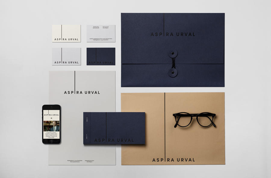 Logotype and stationery with coloured paper and board detail designed by BVD for banking, finance and insurance recruitment specialist Aspira Urval