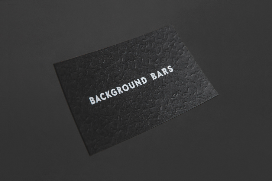 White ink and blind embossed business cards by Campbell Hay for bar, staff and equipment hire business Background Bars