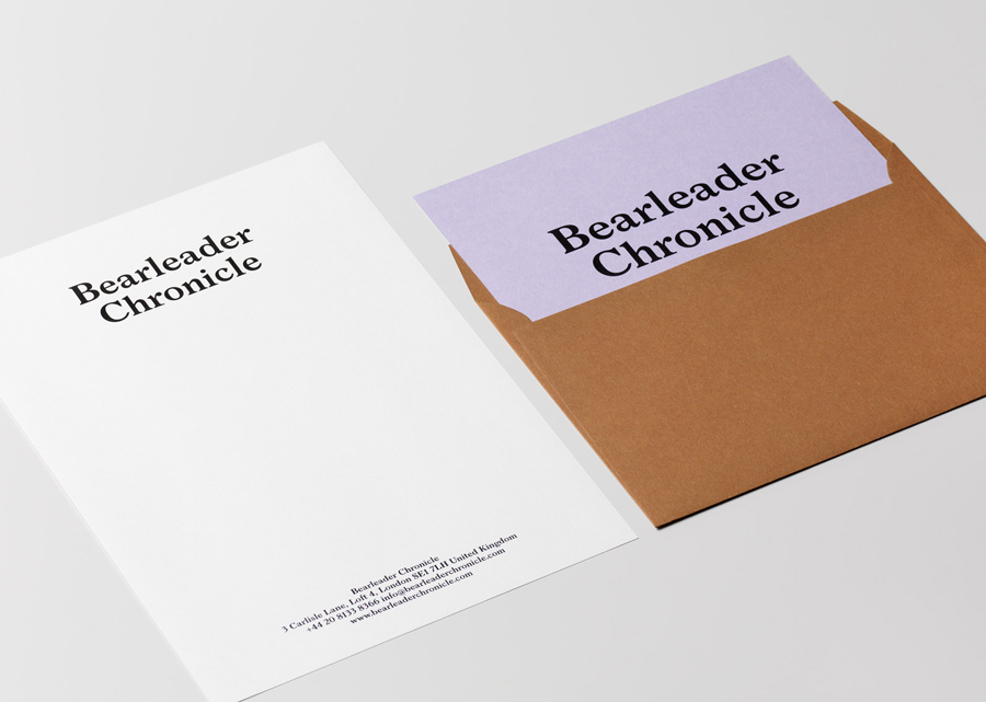 Branding, headed paper and envelope for online publisher Bearleader Chronicle by The Studio, Sweden