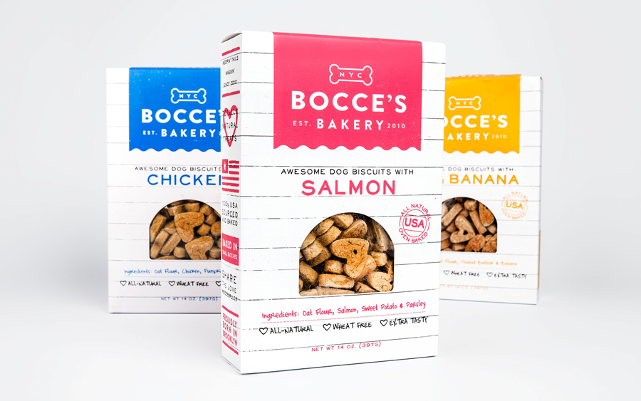 Packaging for New York dog treat business Bocce's Bakery designed by Robot Food