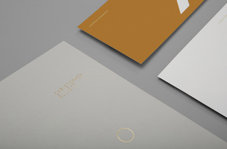Logo and stationery with gold spot colour detail created by Studio Brave for Australian interior designer Christopher Elliott