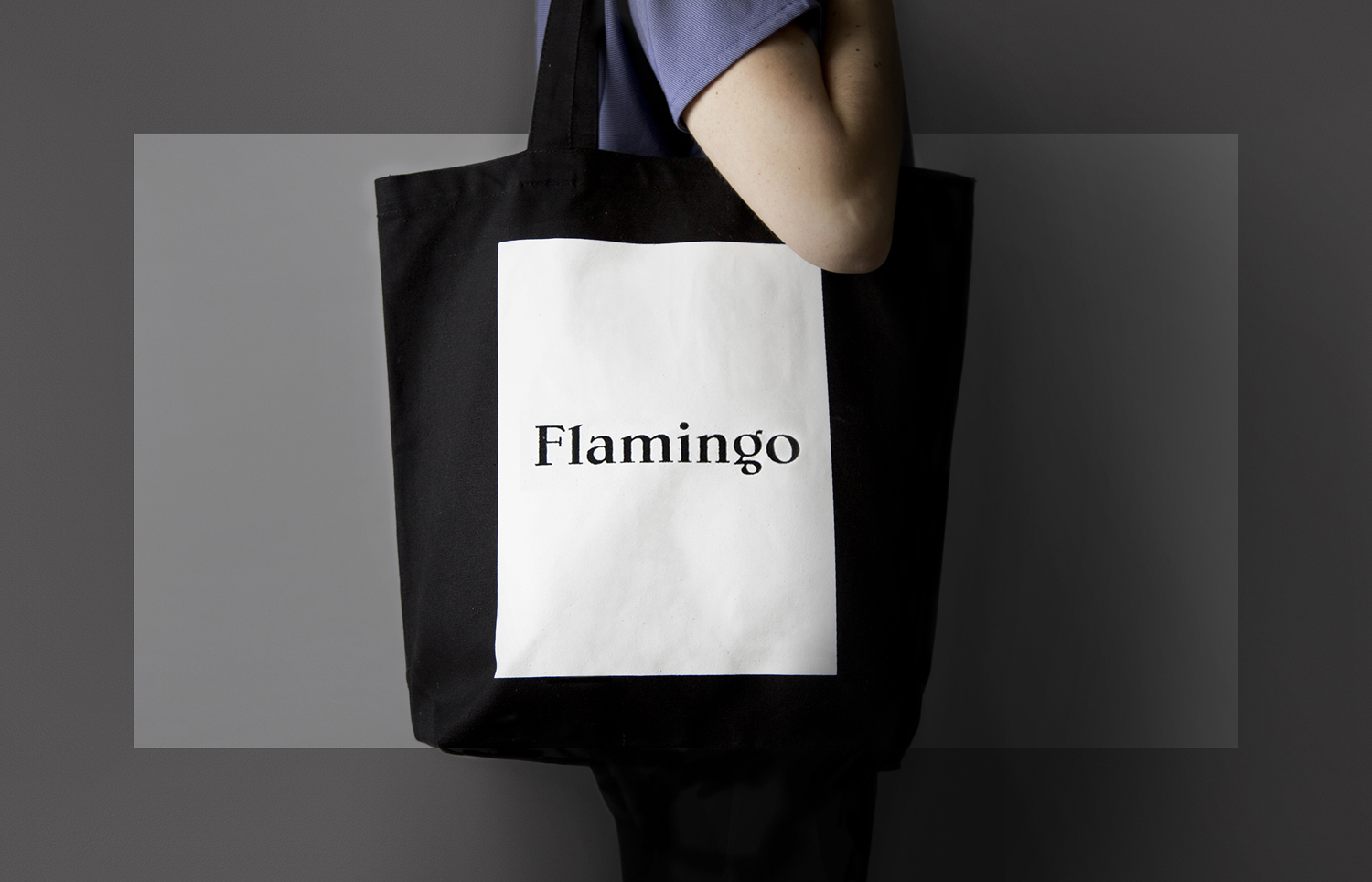 Brand Identity and screen printed tote bag for Flamingo by Bibliotheque, United Kingdom