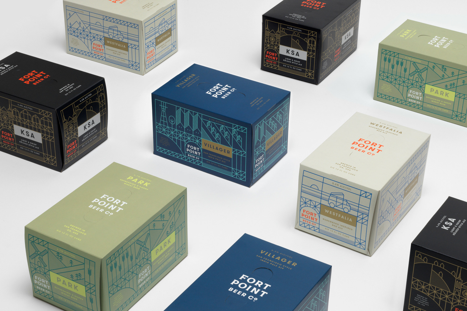 Package design for Fort Point Beer Company by San Francisco based graphic design studio Manual