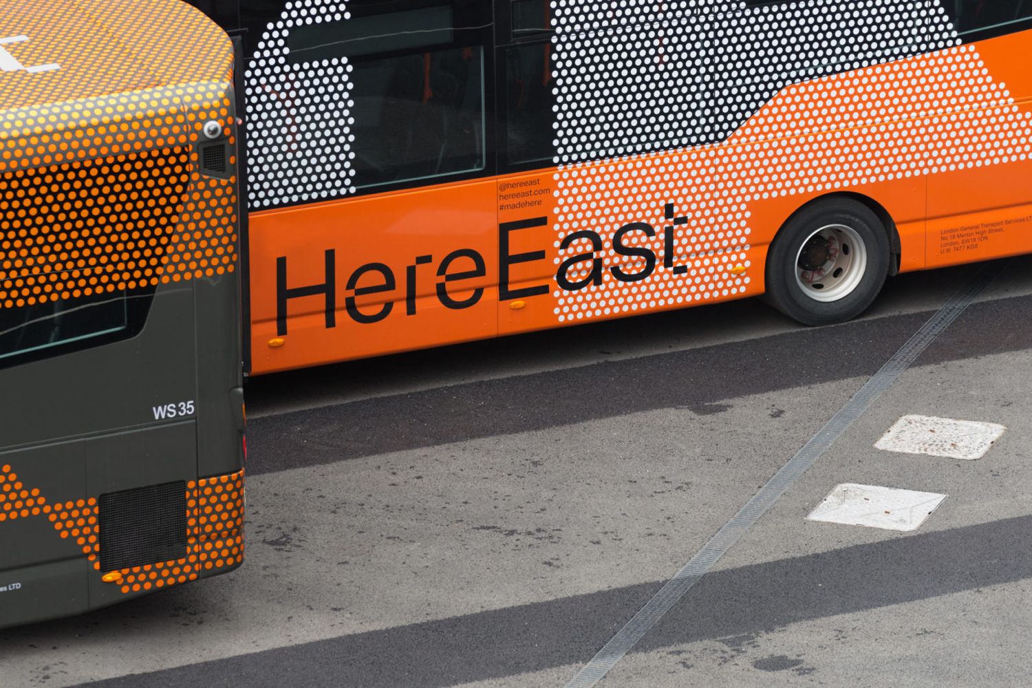 Bus livery designed by dn&co. for commercial space Here East
