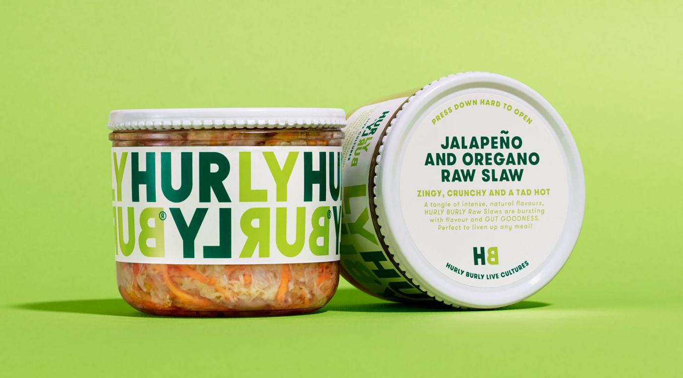 Packaging design by London-based Midday Studio for Hurly Burly and its range of raw slaw