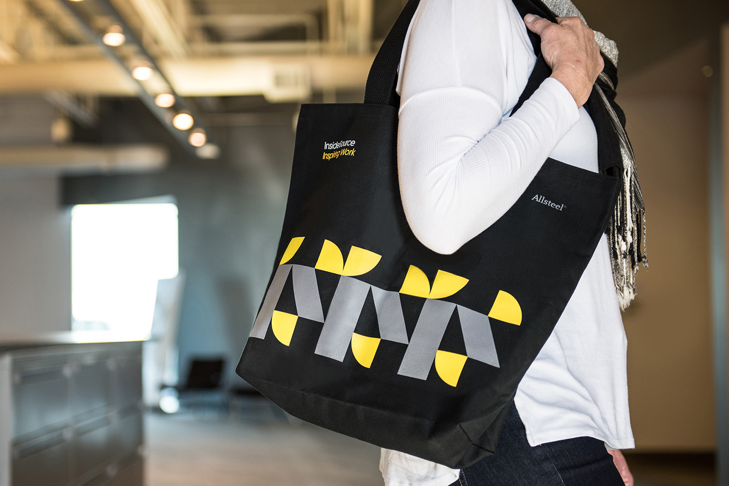 Brand identity and branded tote bag by Mucho for office space planning, design and project management company Inside Source