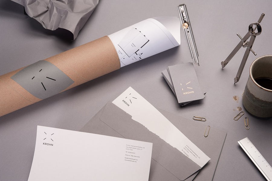 Logo and stationery for Oslo-based furniture, interior and architecture studio Krohn designed by Commando Group