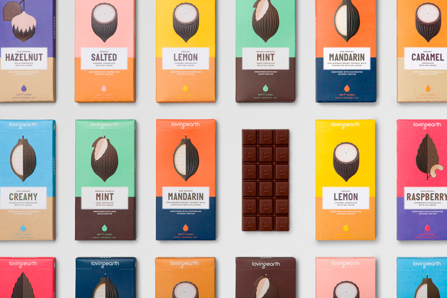 Package design for Loving Earth raw chocolate by graphic design studio Round