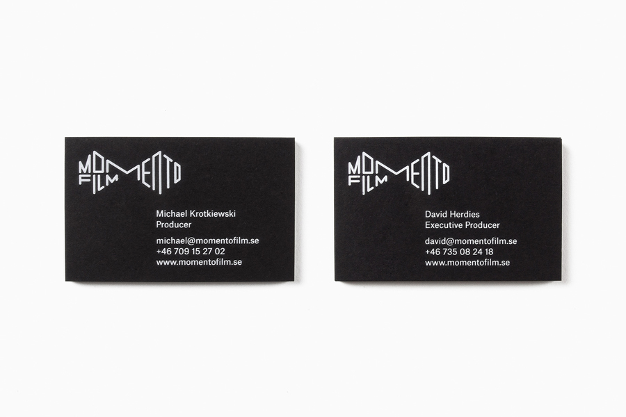 Business cards for Momento Film by Swedish graphic design studio Bedow