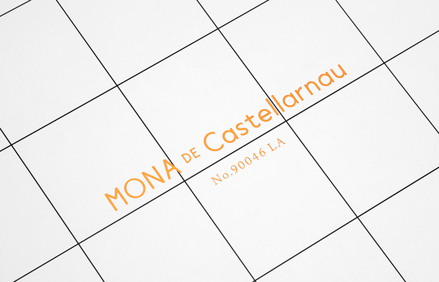 Sans-serif logotype and copper foiled stationery for Mona De Castellarnau designed by Anagrama