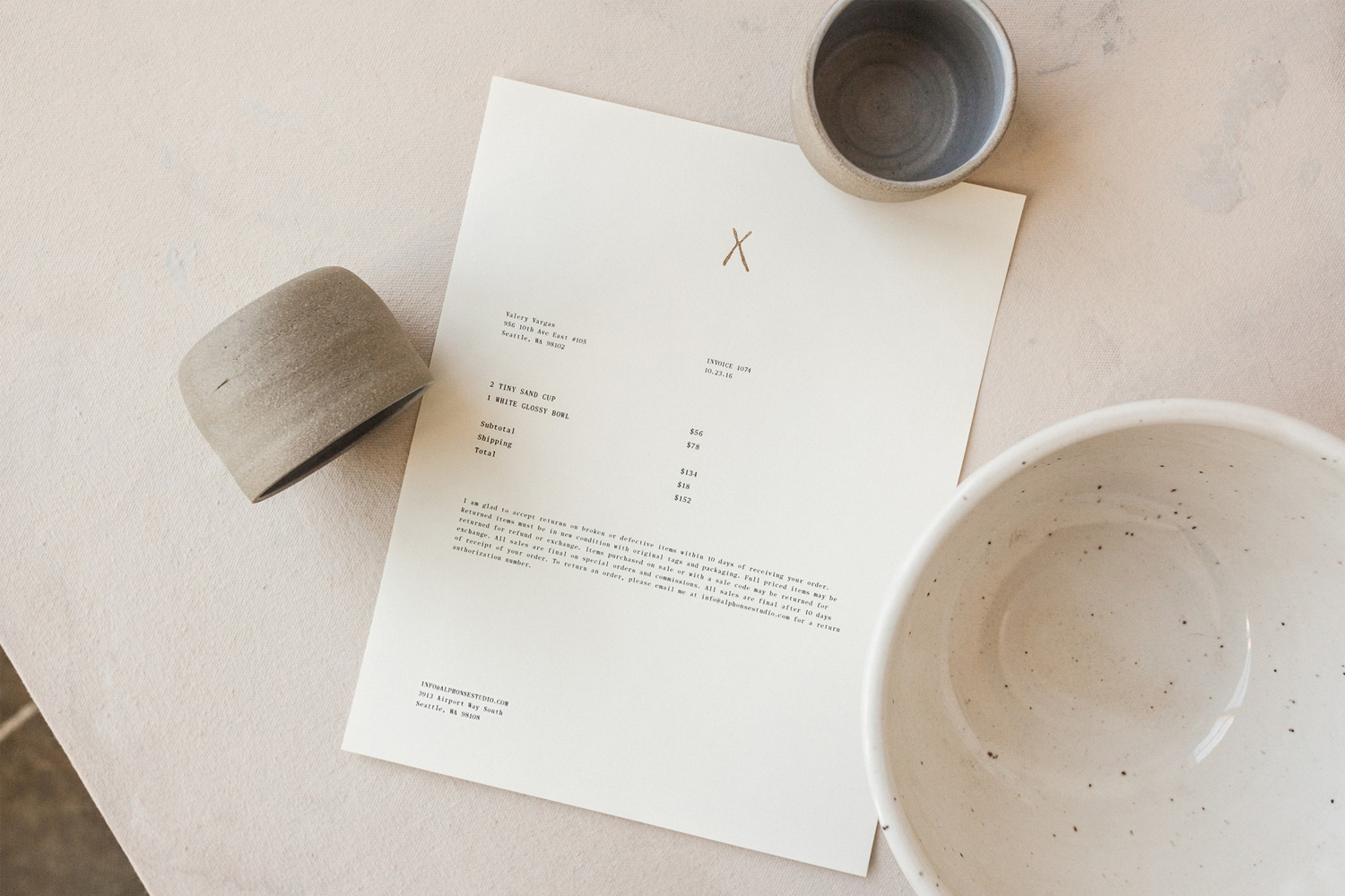 Brand identity and headed paper by Seattle-based design studio Shore for Natasha Alphonse Ceramics