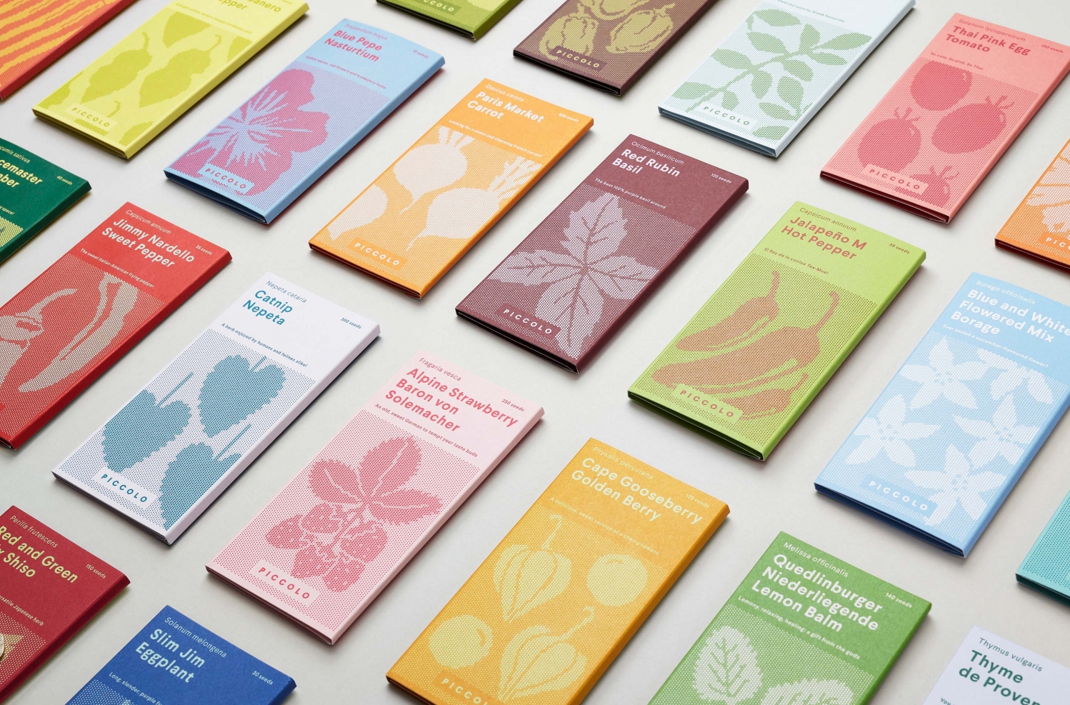Graphic identity and packaging by Here Design for Italian seed brand Piccolo