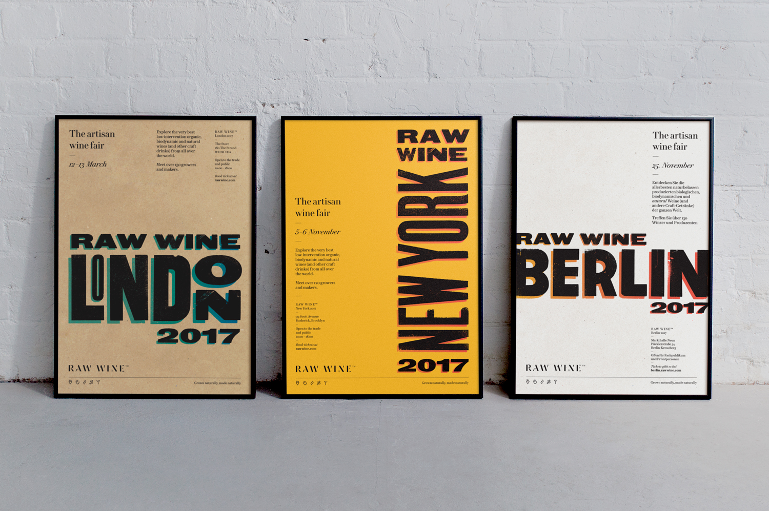 Logotype, letterpress business cards, stationery and brochures by The Counter Press for international wine fair Raw Wine