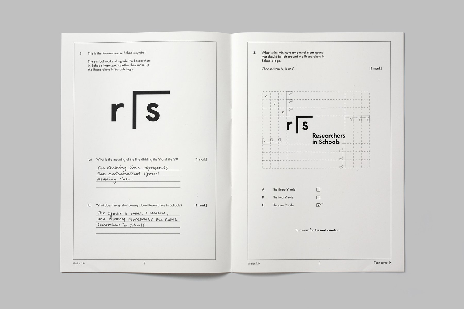 Brand guidelines for Researchers In Schools by UK based graphic design studio Paul Belford Ltd.