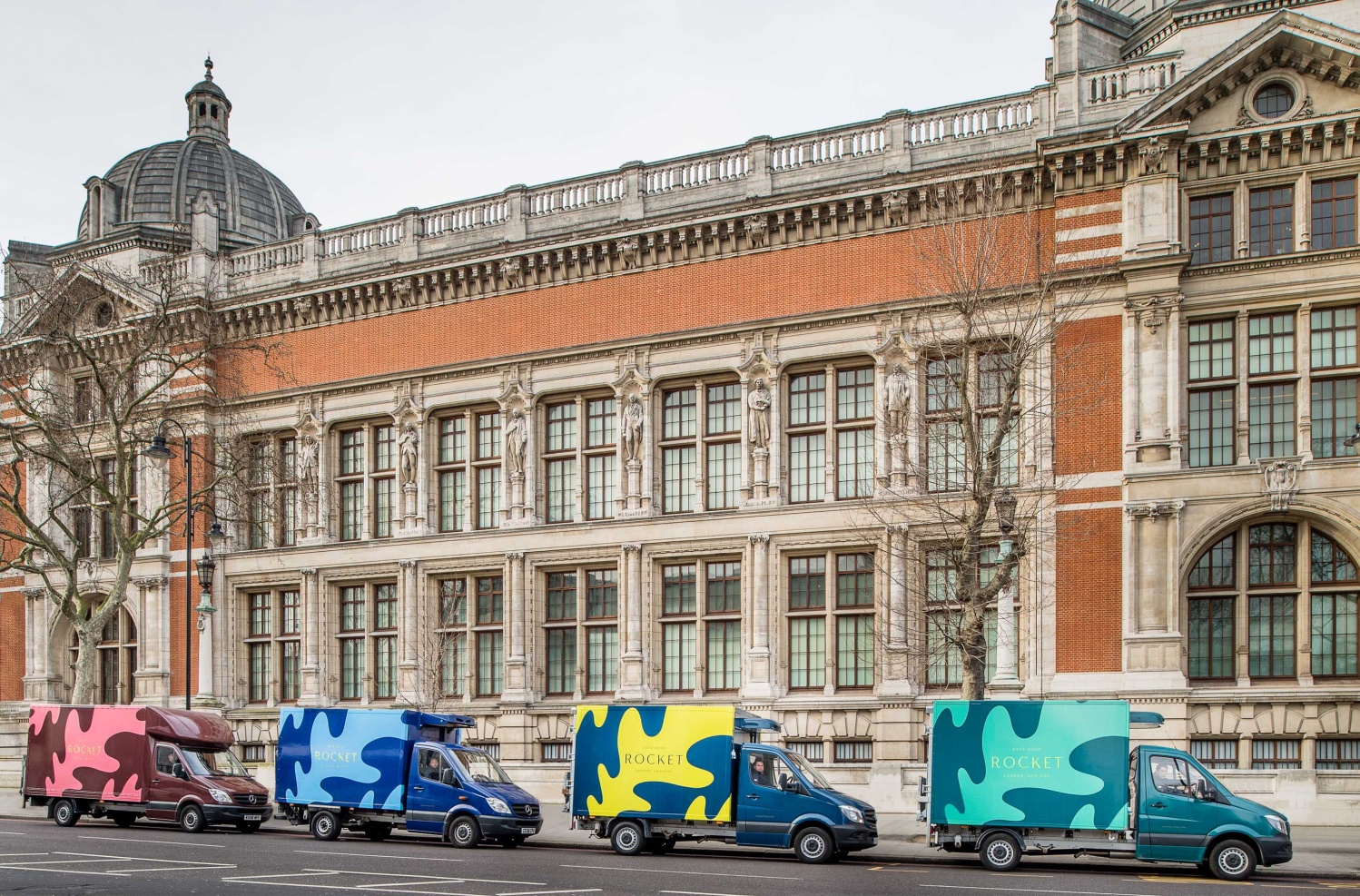 Logo, pattern, stationery and van livery by London-based studio Here Design for UK catering business Rocket