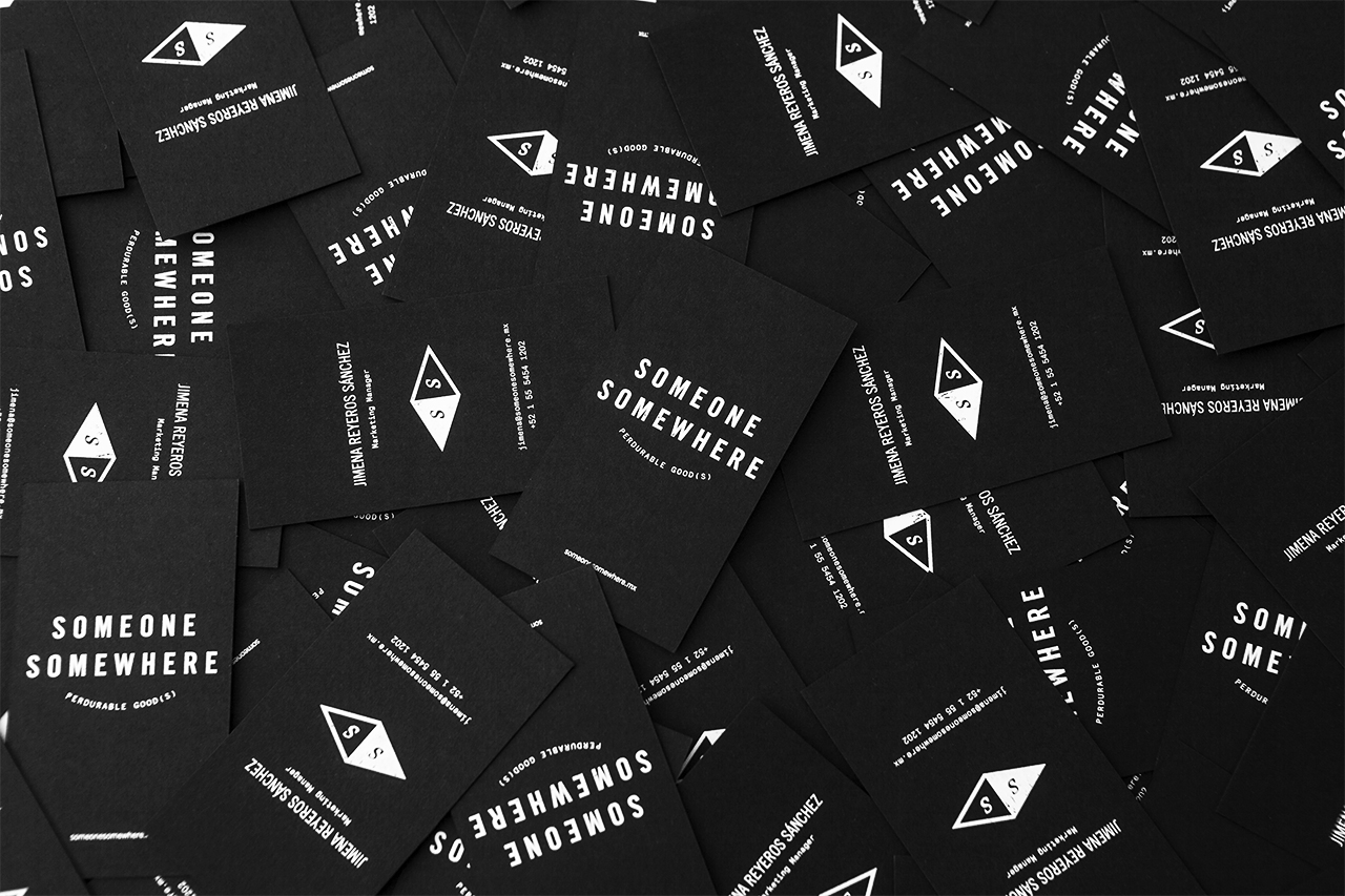 Logo, labels, business cards and tags by Sociedad Anonima for Mexican garment, bag and accessory brand Someone Somewhere