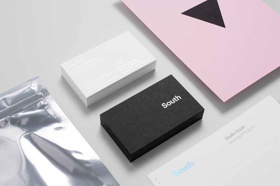 Business cards with block foil detail for Auckland based graphic design business Studio South