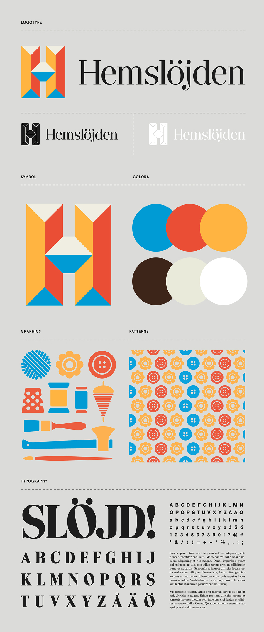 Visual identity guidelines for Hemslöjden, The Swedish Handicraft Societies' Association designed by Snask