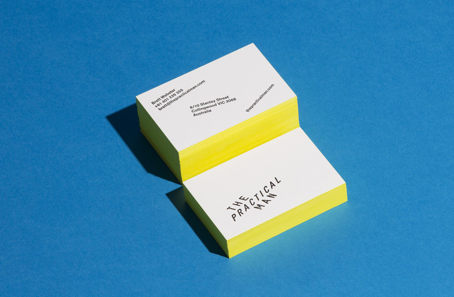 Brand identity and edge painted business cards for online sports and fashion retailer The Practical Man by Australian graphic design studio Garbett