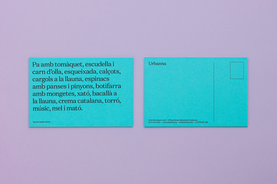 Postcards with coloured paper and original copy detail by Forma & Co for Barcelona tourist business Urbanna