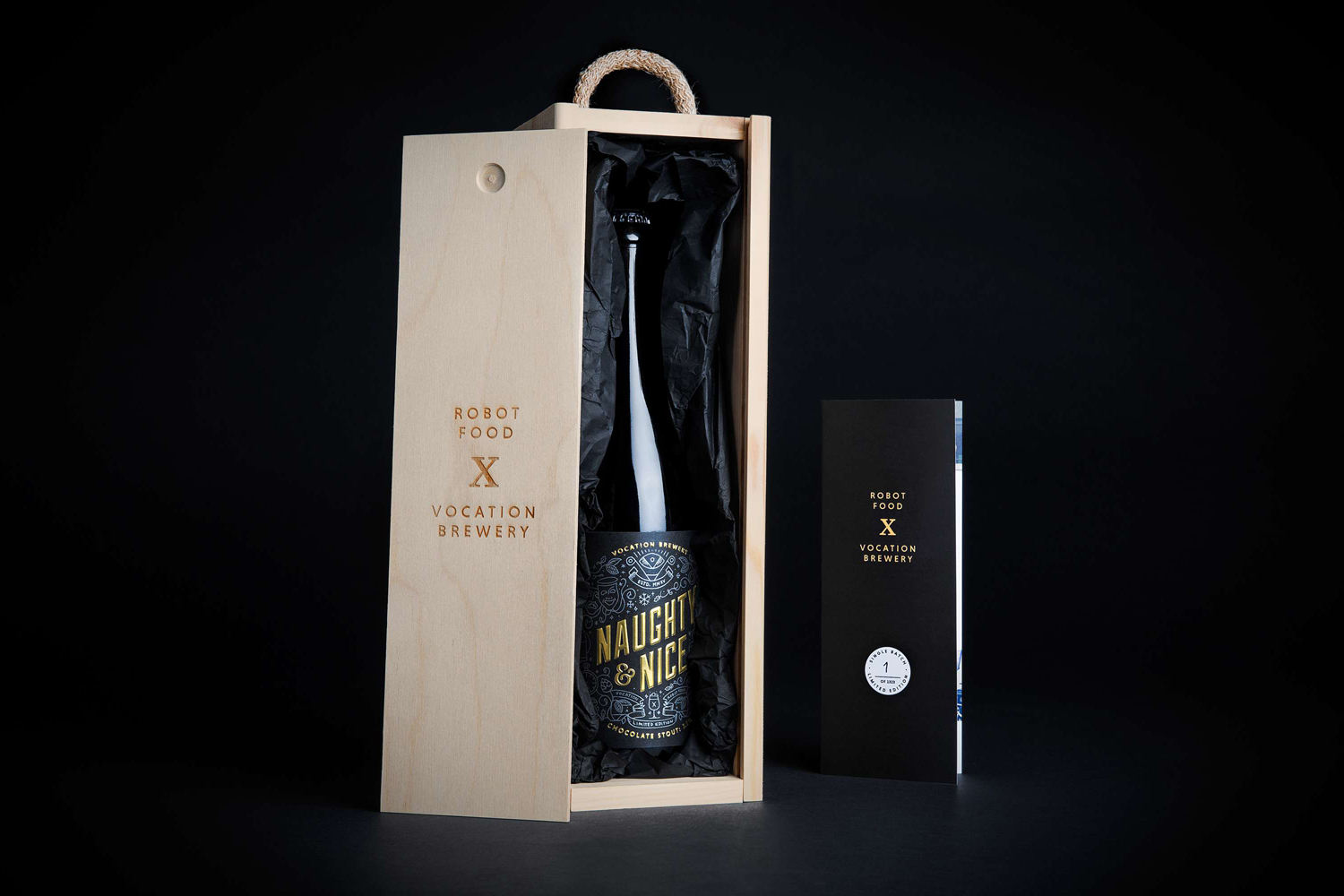 Package design for Vocation Brewery's Limited Edition Christmas Stout by graphic design studio Robot Food, United Kingdom