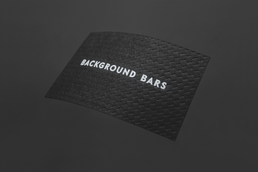 White ink and blind embossed business cards by Campbell Hay for bar, staff and equipment hire business Background Bars