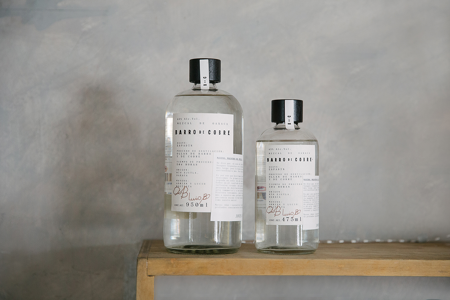 Branding and packaging by Mexican design studio Savvy for twice distilled mezcal Barro de Cobre