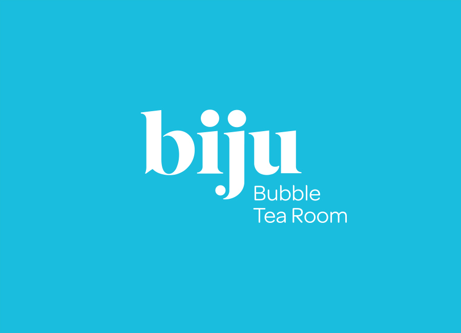 Logo, stationery, packaging and interior direction by ico for British bubble tea brand Biju