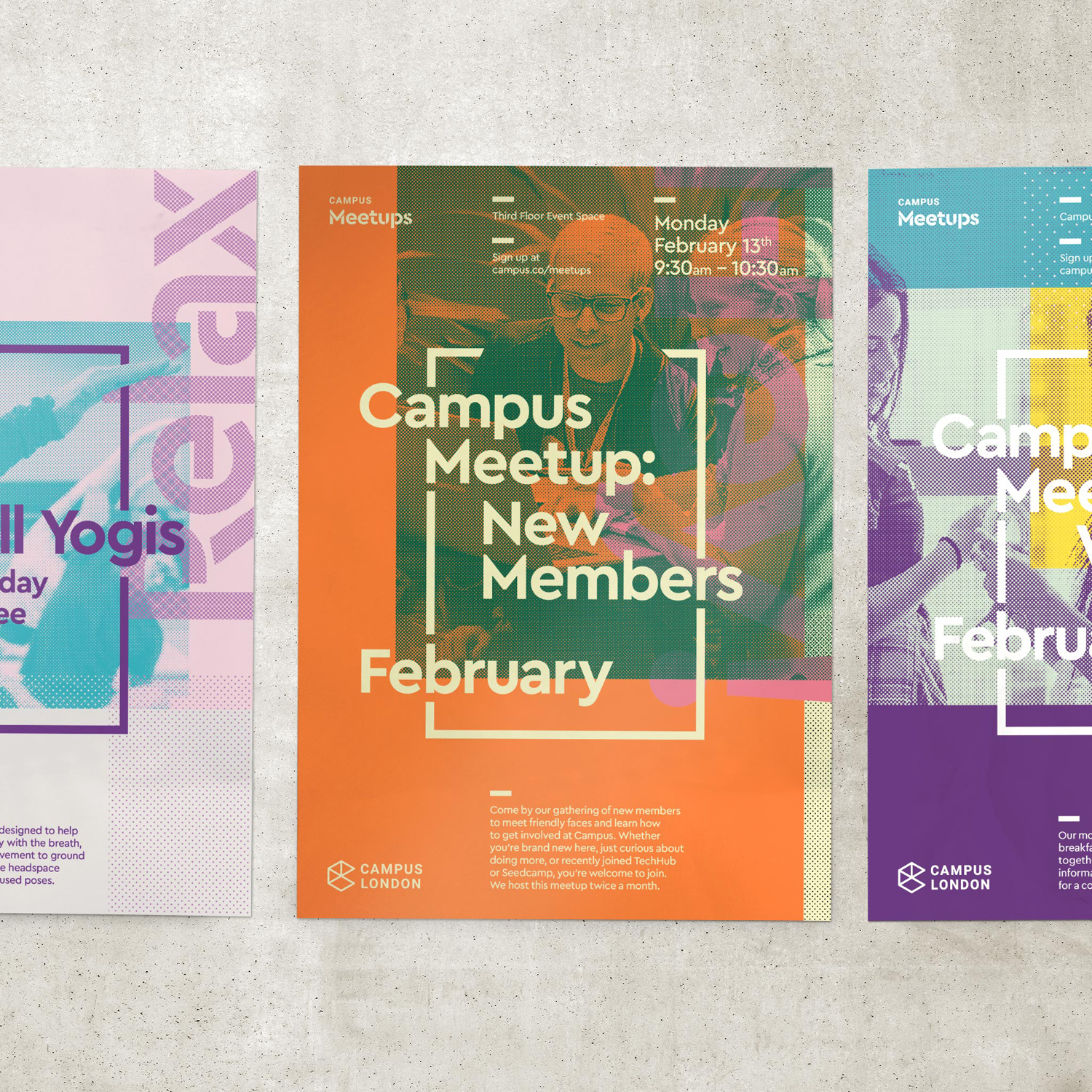 visual identity and poster design by MultiAdaptor for Google's co-working and event space concept Campus
