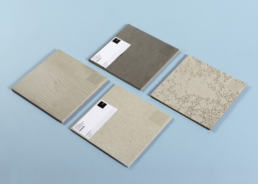 Logo and sample stickers designed by S-T for cement veneer product Cemento featured on BP&O