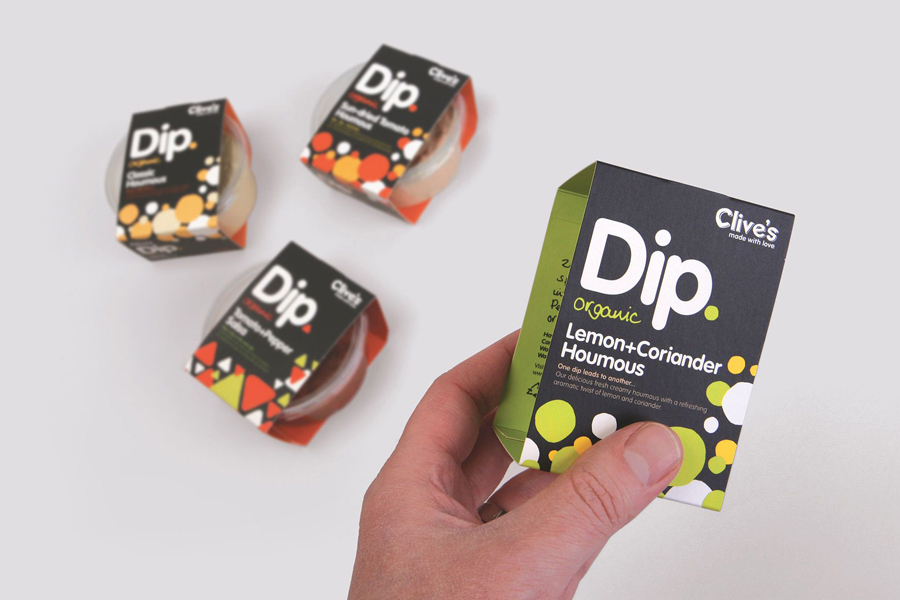 Packaging by Believe In for Clive's Dip range