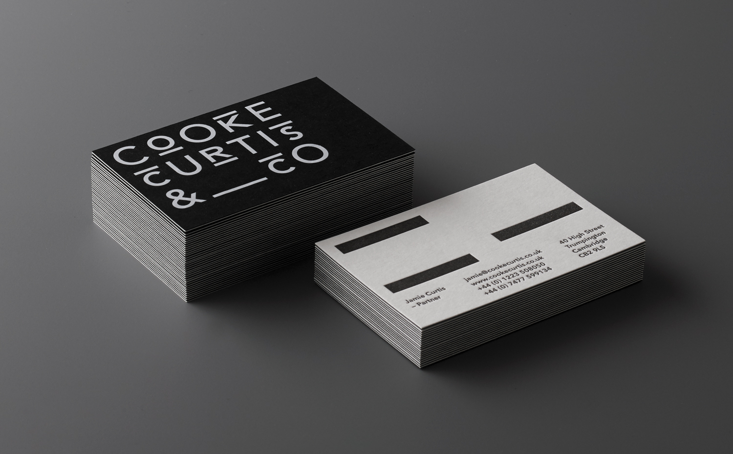 Duplex letterpress business cards for Cooke Curtis & Co. designed by The District