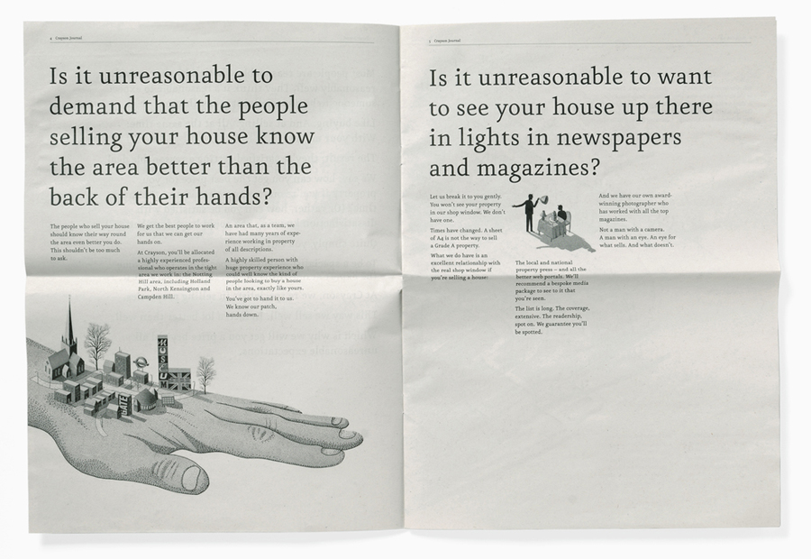 Newsprint for UK estate agent Crayson designed by Beam