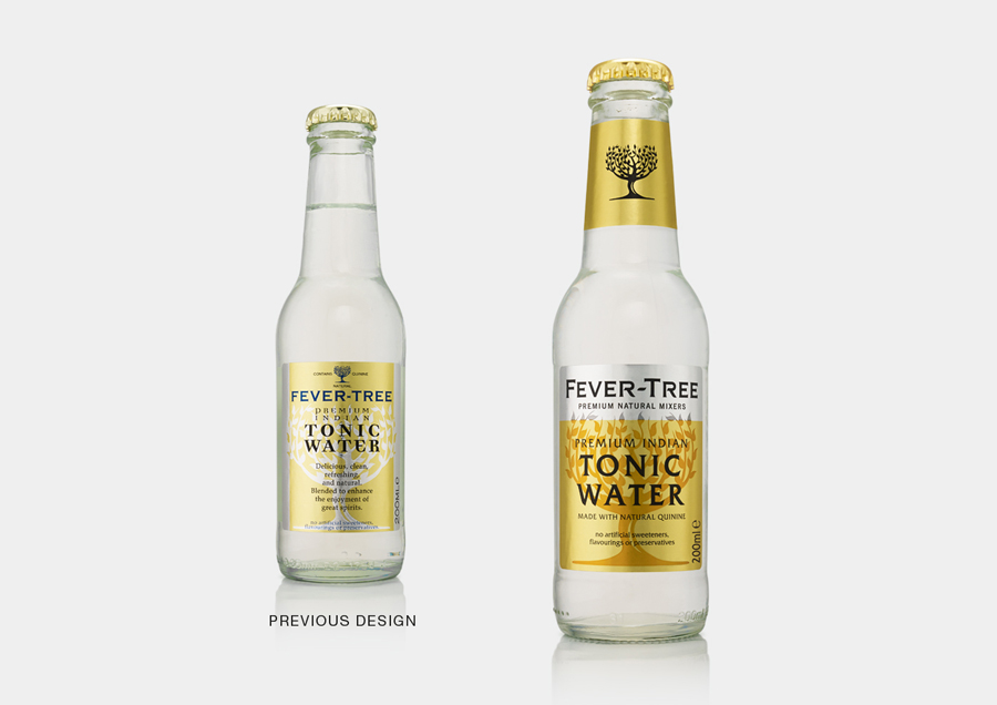 Packaging designed by London based B&B Studio for premium natural tonic and soft drink mixer brand Fever-Tree