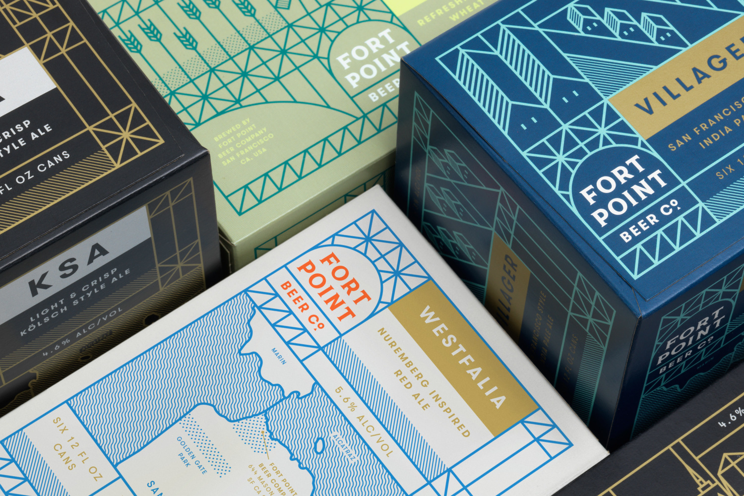 Package design for Fort Point Beer Company by San Francisco based graphic design studio Manual