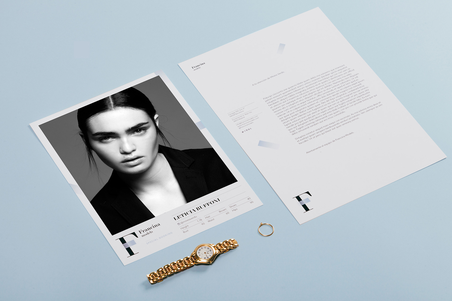 Brand identity and model cards by graphic design studio Mucho for Barcelona-based model agency Francina Models