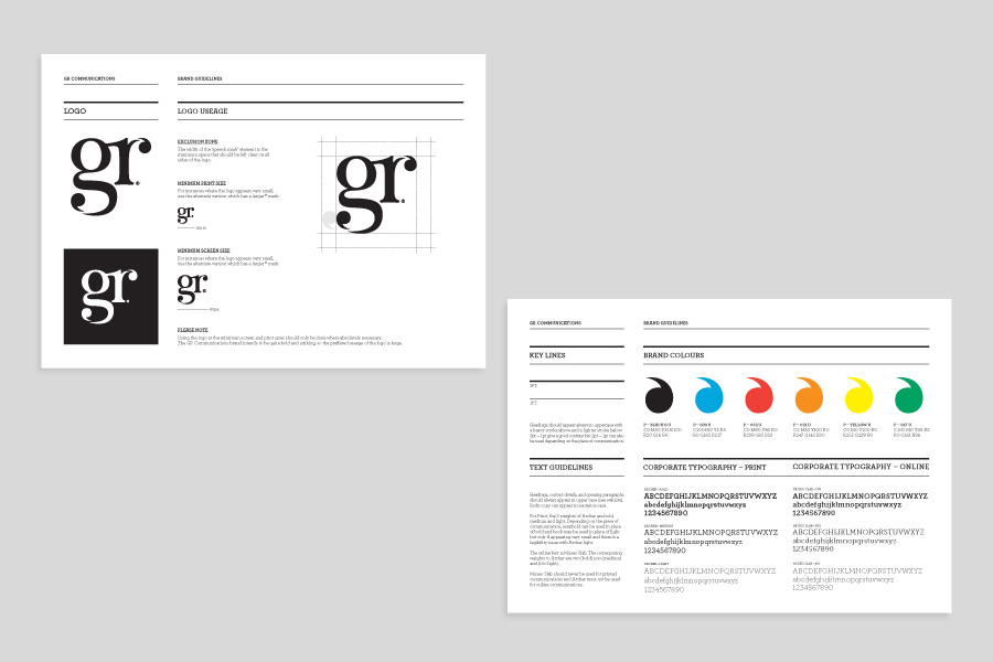 Logo guidelines created by Ascend for PR agency GR Communications