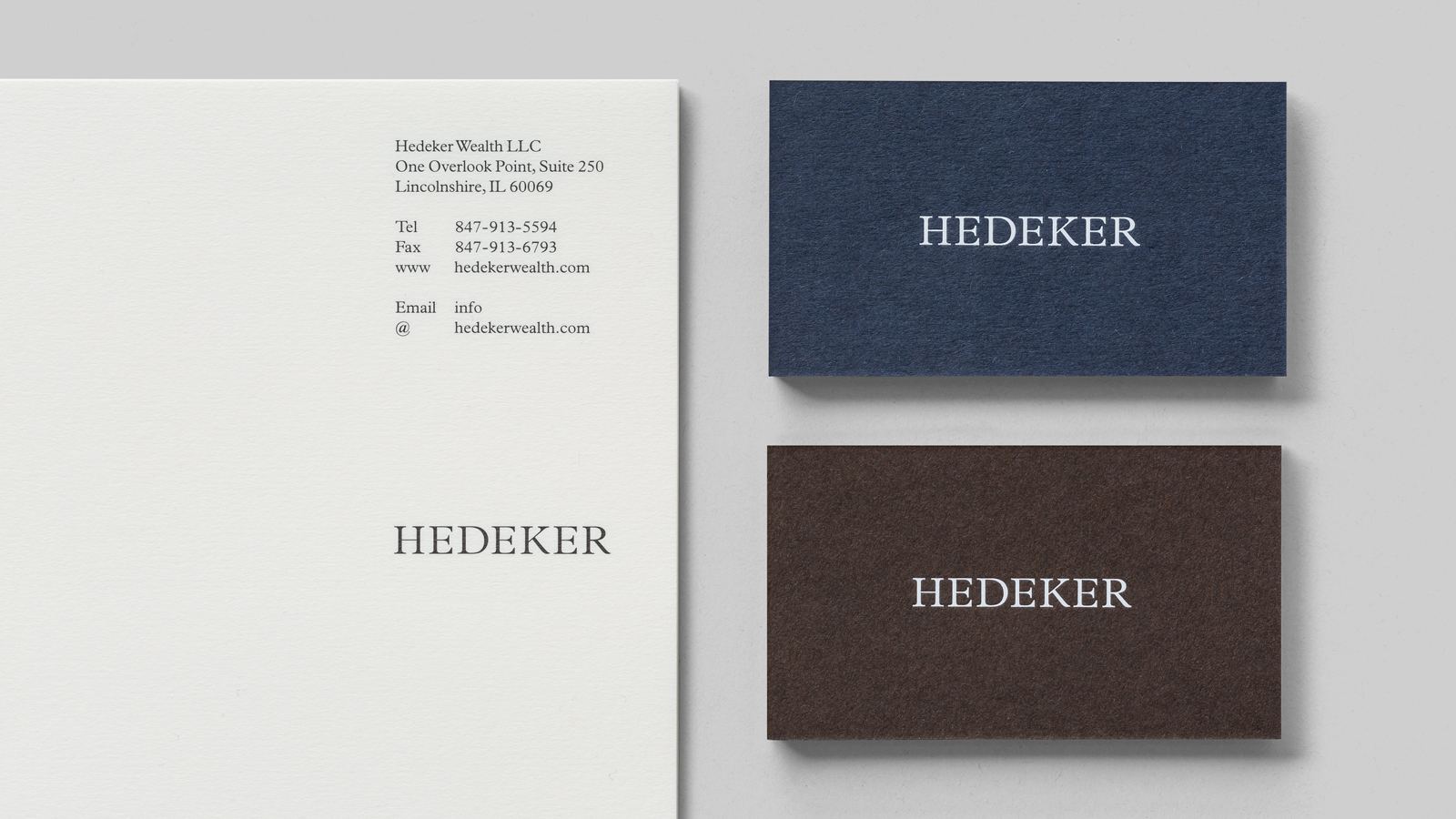 Logo, letterhead and business cards for Illinois based Hedeker Wealth & Law by Socio Design