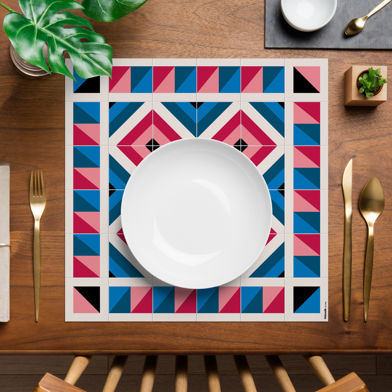 Prints by Hey for Hidraulik, a range of 100% PVC floor and table mats inspired by 20th century modernism
