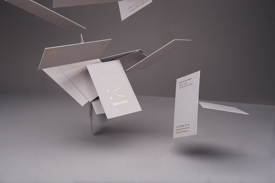 Logo and business card with gold foil detail for Oslo-based furniture, interior and architecture studio Krohn designed by Commando Group