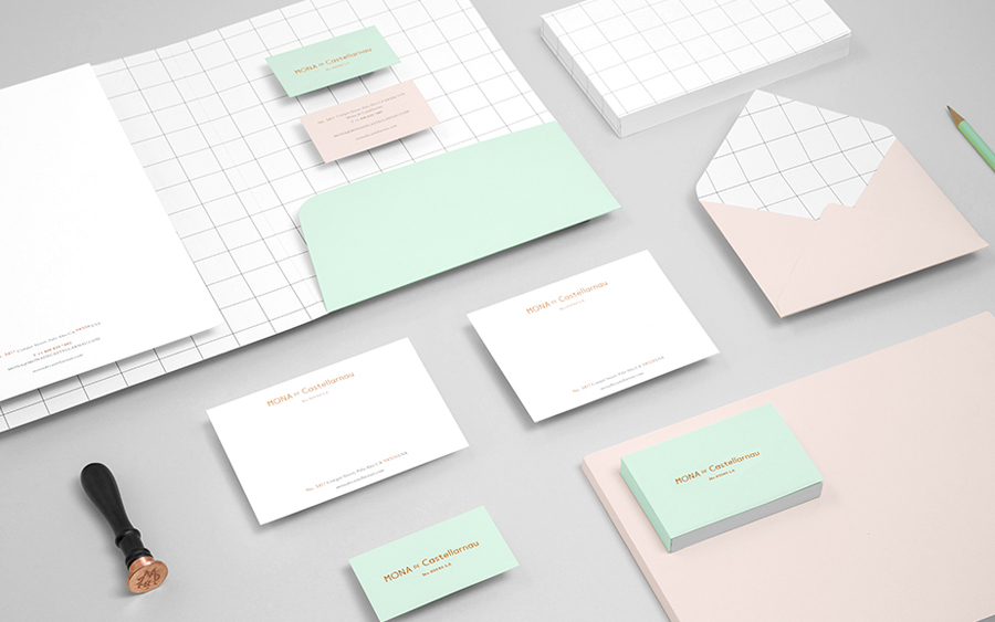 Copper foiled stationery for Mona De Castellarnau designed by Anagrama