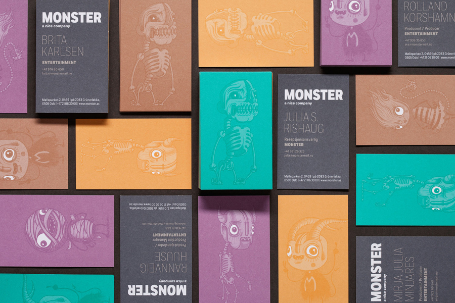 Illustrated business cards by Drew Millward and The Metric System for production company Monster