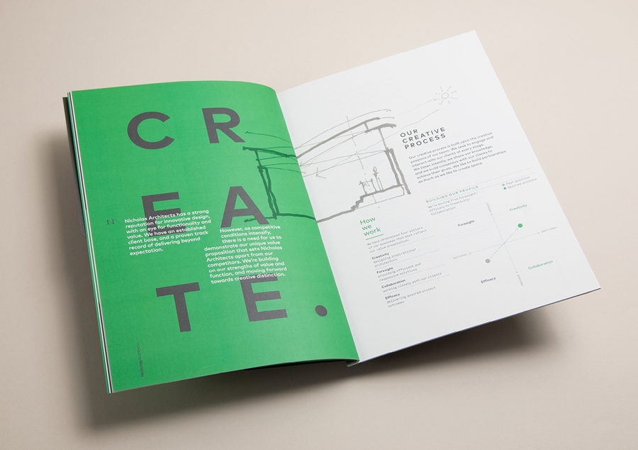 Nicholas Architects brand book by graphic design studio Strategy