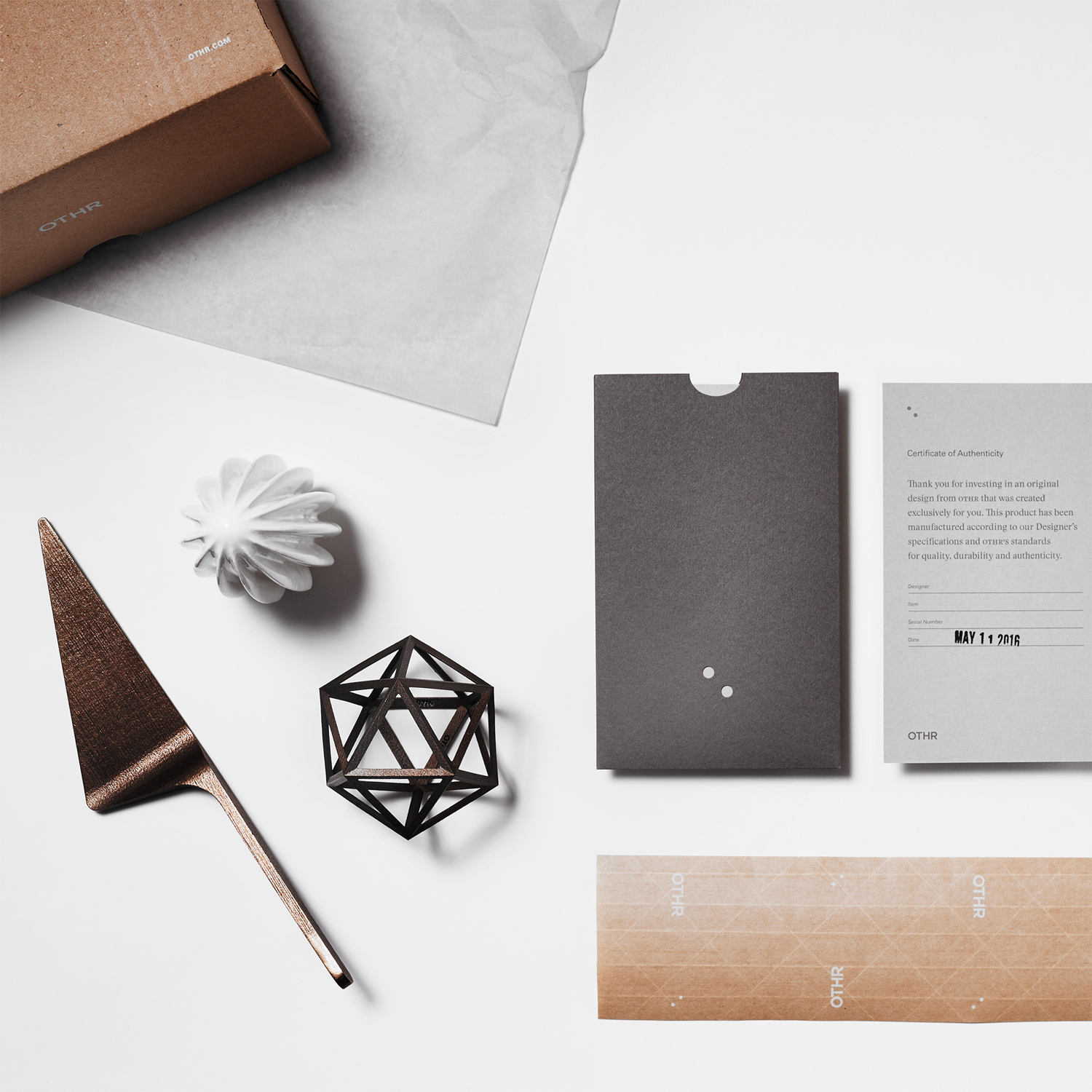 Logo, print and packaging by New York-based design studio Franklyn for innovative product design company OTHR