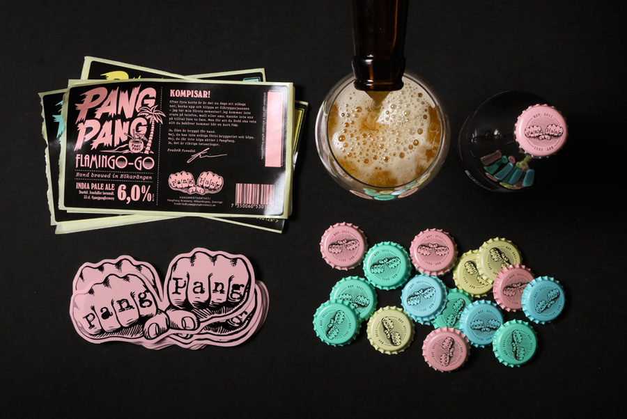 Packaging with custom lettering designed by Swedish design company Snask for microbrewery PangPang's 2014 summer beers