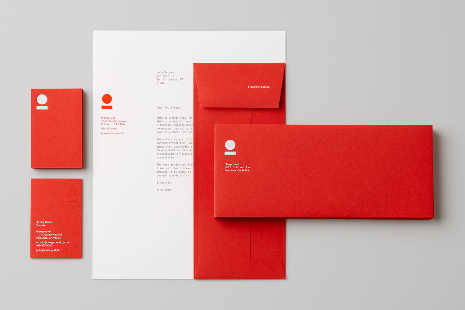 Brand identity and stationery set for venture fund and start-up studio Playground by Character