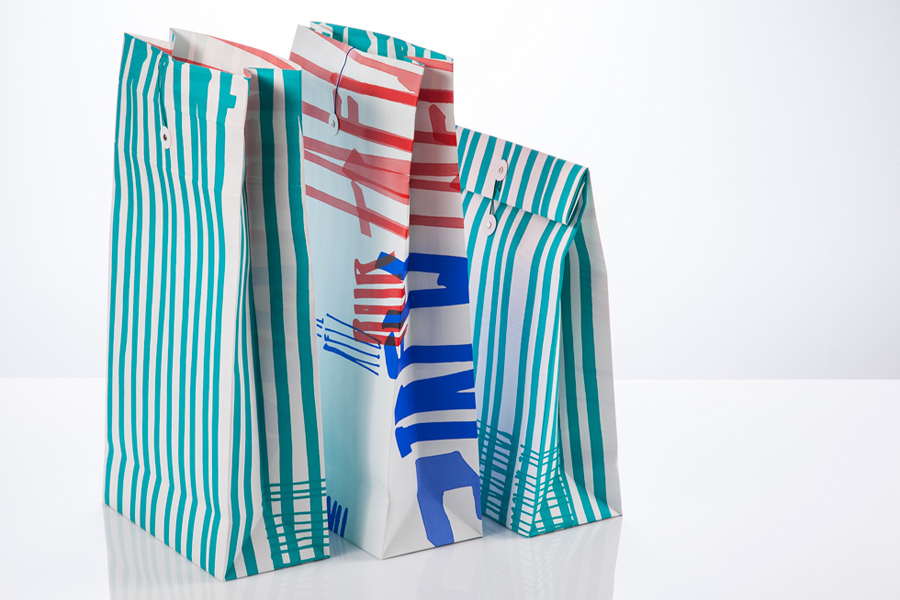 Visual identity and printed paper bags designed by Marks for material and print finish exhibition Rendez-vous des créateurs 2014