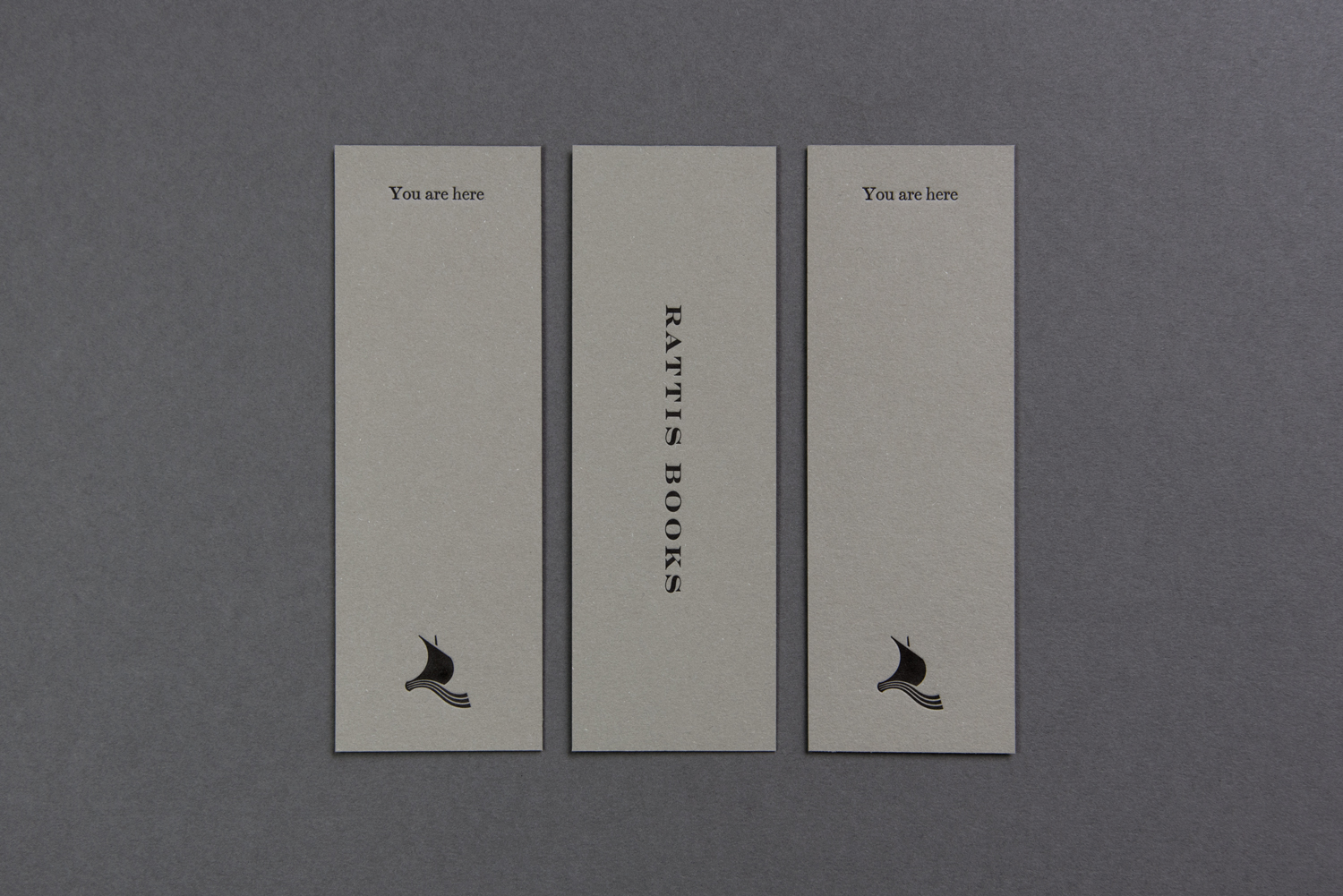 Logo, logotype and bookmarks by London-based design studio, private press and typography workshop The Counter Press for UK independent publisher Rattis Books.