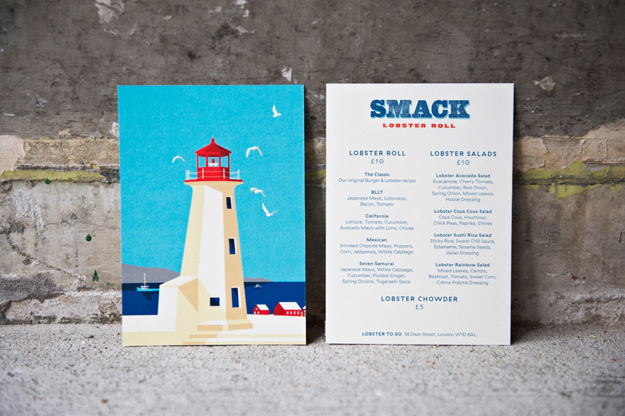 Illustrated menu design for Smack Lobster Roll by & Smith